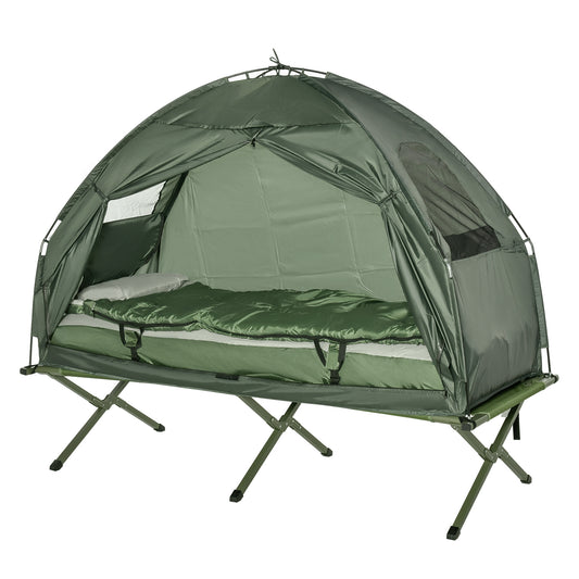 1 person Foldable Camping Tent w/Sleeping Bag Air Mattress Outdoor Hiking Picnic Bed cot w/Foot Pump