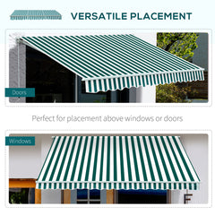 Fynco - Manual Retractable Awning, size (3.5m x2.5m)-Dark Green/White Stripes