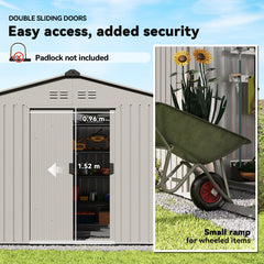 Fynco - Garden Storage Shed, Metal Outdoor Storage Shed House with Foundation Kit, Ventilation, Doors, 9 x 6FT, Grey