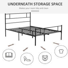Double Metal Bed Frame Solid Bedstead Base with Headboard and Footboard, Metal Slat Support and Underbed Storage Space, Bedroom Furniture, Black