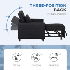 Linen-Look Single Chair Bed - Black