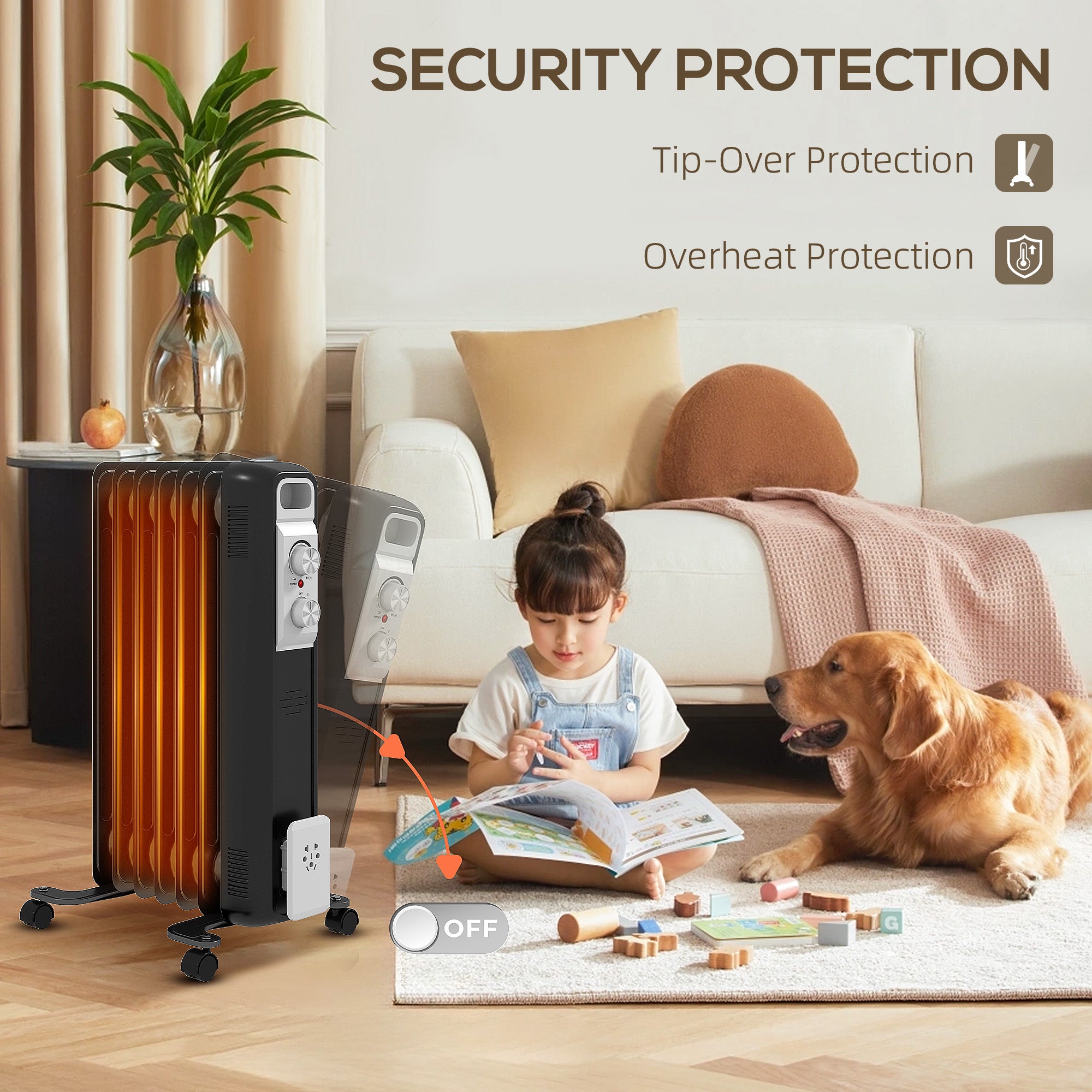 1.5kW Seven Fin Oil-Filled Radiator - Black