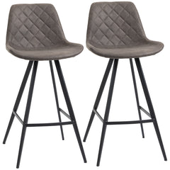 Set Of 2 Bar Stools Vintage Microfiber Cloth Tub Seats Padded Comfortable Steel Frame Footrest Quilted Home Bar Cafe Kitchen Chair Stylish Dark Grey