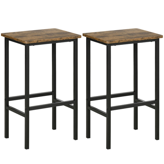 Industrial Bar Stools, Set of 2 Kitchen Breakfast Bar Chairs with Footrest, Counter Height Island Stools for Dining Area, Home Pub, Rustic Brown