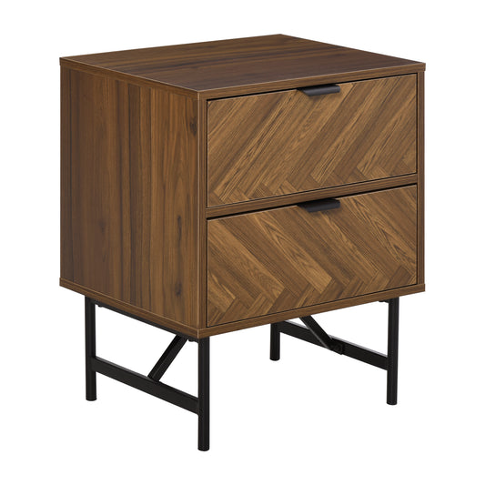 Bedside Table with Two Drawers, Side Cabinet Storage Unit with Metal Handles, Organisation Furniture for Living Room, Bedroom, Walnut Brown