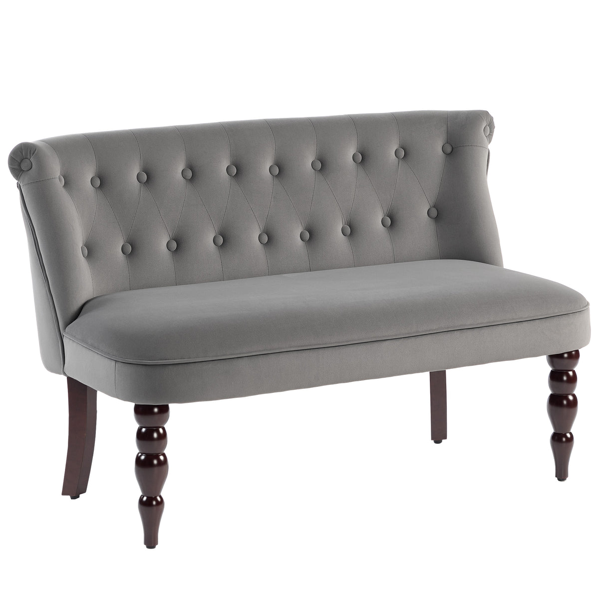 Fynco - Velvet 2 Seater Sofa, Button Tufted Wingback Loveseat with Rubber Wood Legs for Living Room, Bedroom, Charcoal Grey