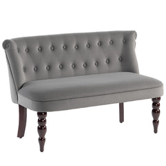 Fynco - Velvet 2 Seater Sofa, Button Tufted Wingback Loveseat with Rubber Wood Legs for Living Room, Bedroom, Charcoal Grey