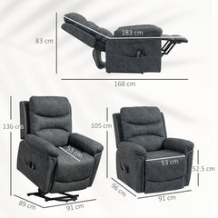 Fynco - Power Lift Recliner Chair with Vibration Massage, Heat, USB - Grey