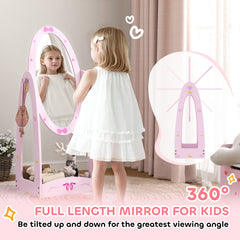 AIYAPLAY Kids Bed with Safety Rails, Kids Clothes Rail, Kids Full Length Mirror, 3 Piece Kids Furniture Set for Bedroom, Pink