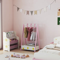 AIYAPLAY Baby Clothing Rack with Hangers, Storage Shelf for Bedroom, Star Theme, for Ages 3-6, Pink