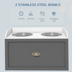 Stainless Steel Raised Dog Bowls, with 21L Storage Drawer for Large Dogs - Grey