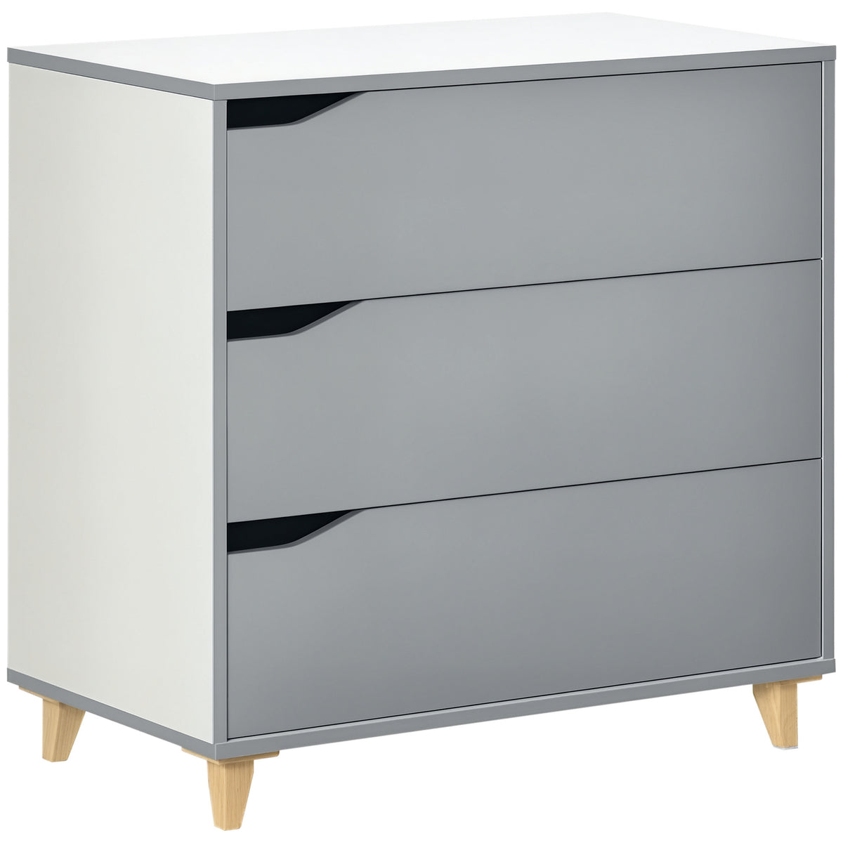 Fynco - Drawer Chest, 3-Drawer Storage Cabinet Unit with Pine Wood Legs for Bedroom, Living Room, 75cmx42cmx75cm, Grey