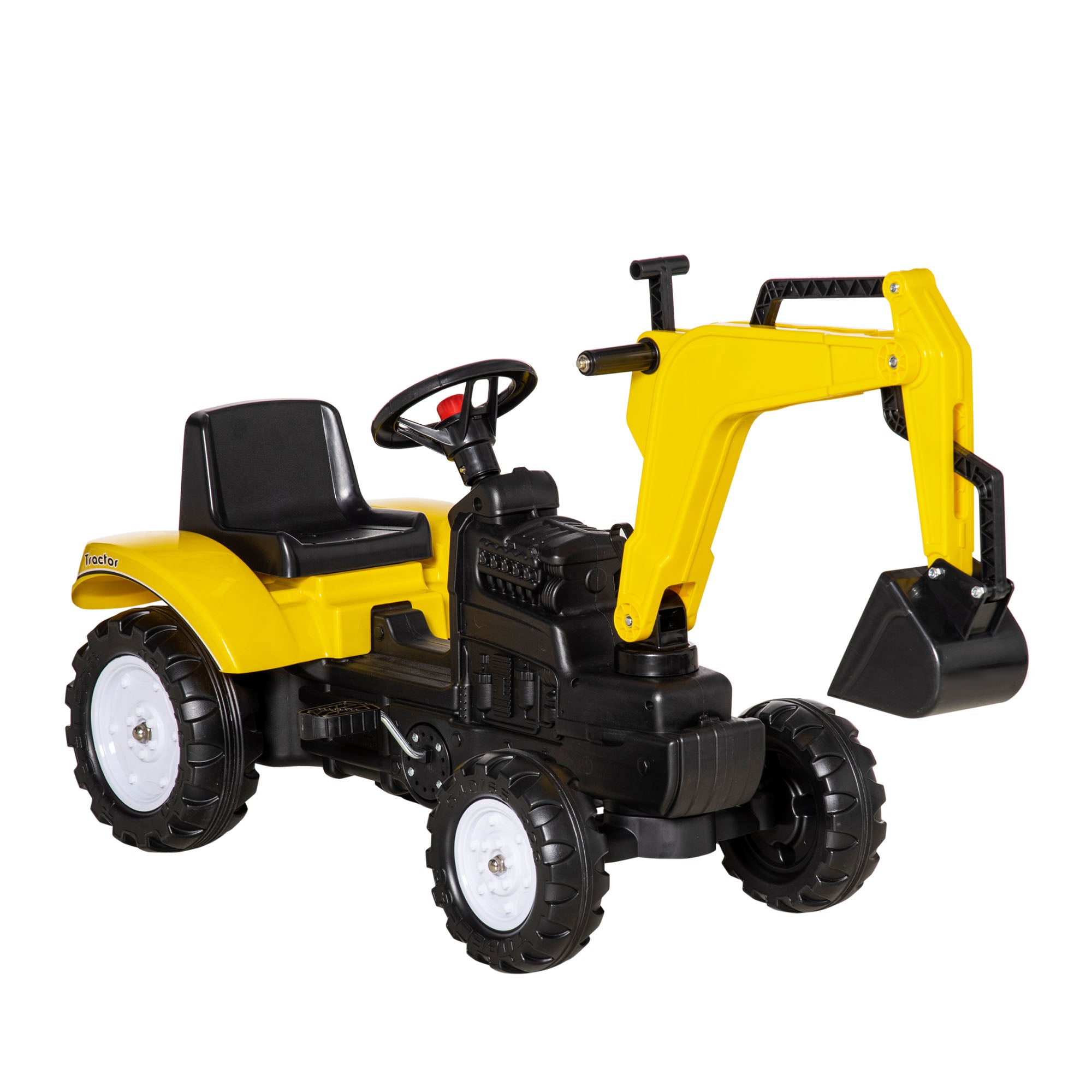Kids Ride on Digger Pedal Go Kart Pretend Play Construction No Power Truck with Horn for 3 - 6 Years, Yellow