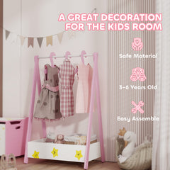 AIYAPLAY Baby Clothing Rack with Hangers, Storage Shelf for Bedroom, Star Theme, for Ages 3-6, Pink