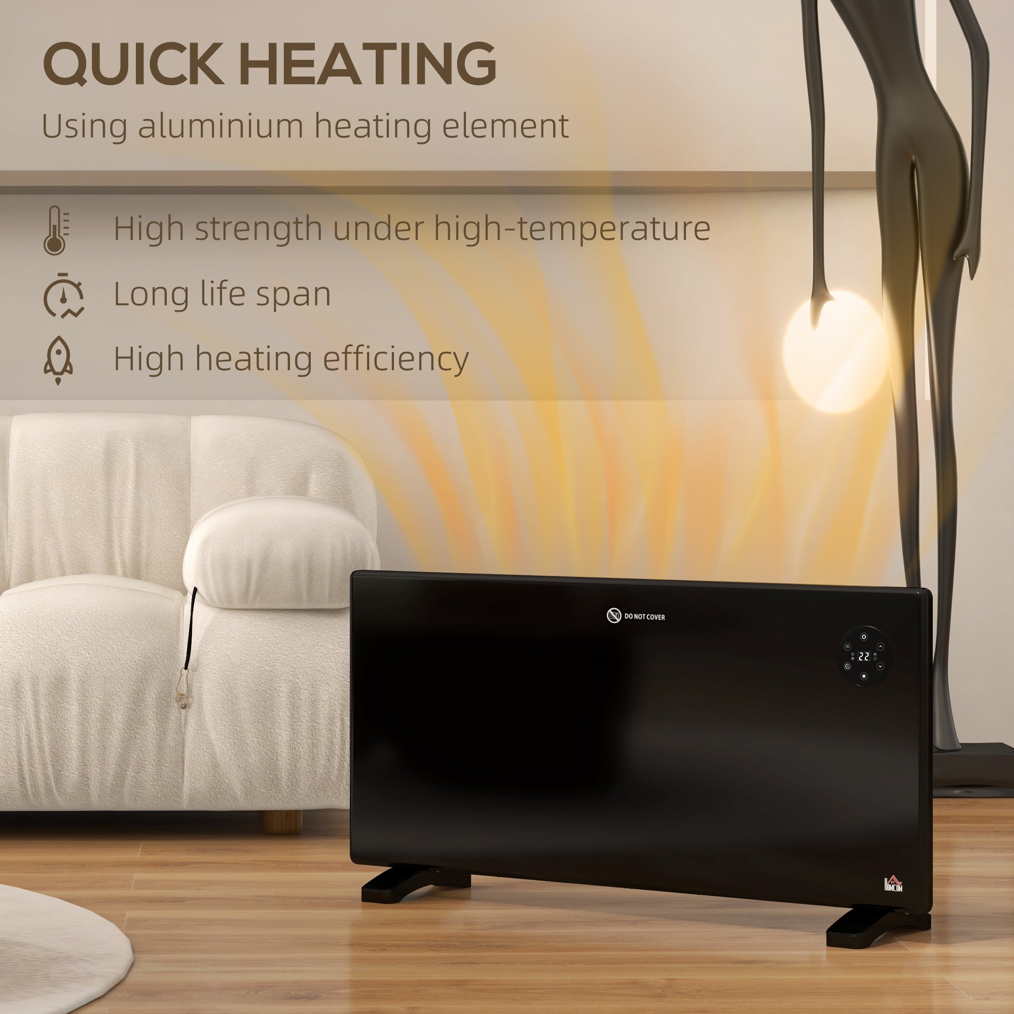 Fynco - 2000W Electric Convector Heater, Freestanding or Wall Mounted, Space Heater with Adjustable Thermostat, Timer, Black