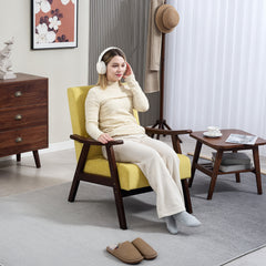 Nordic Accent Chair, Upholstered Velvet Armchair with Solid Wood Frame and Soft Thick Padded for Living Room, Bedroom, Champagne