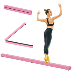 2.4M 8FT Gymnastics Folding Balance Beam Home Gym Training Exercise Sports - Pink