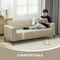 3 Seater Sofa, Modern Fabric Sofa Couch, Channel Tufted Upholstered Sofa Settee for Living Room, Guest Room, Bedroom, Home Office, Khaki