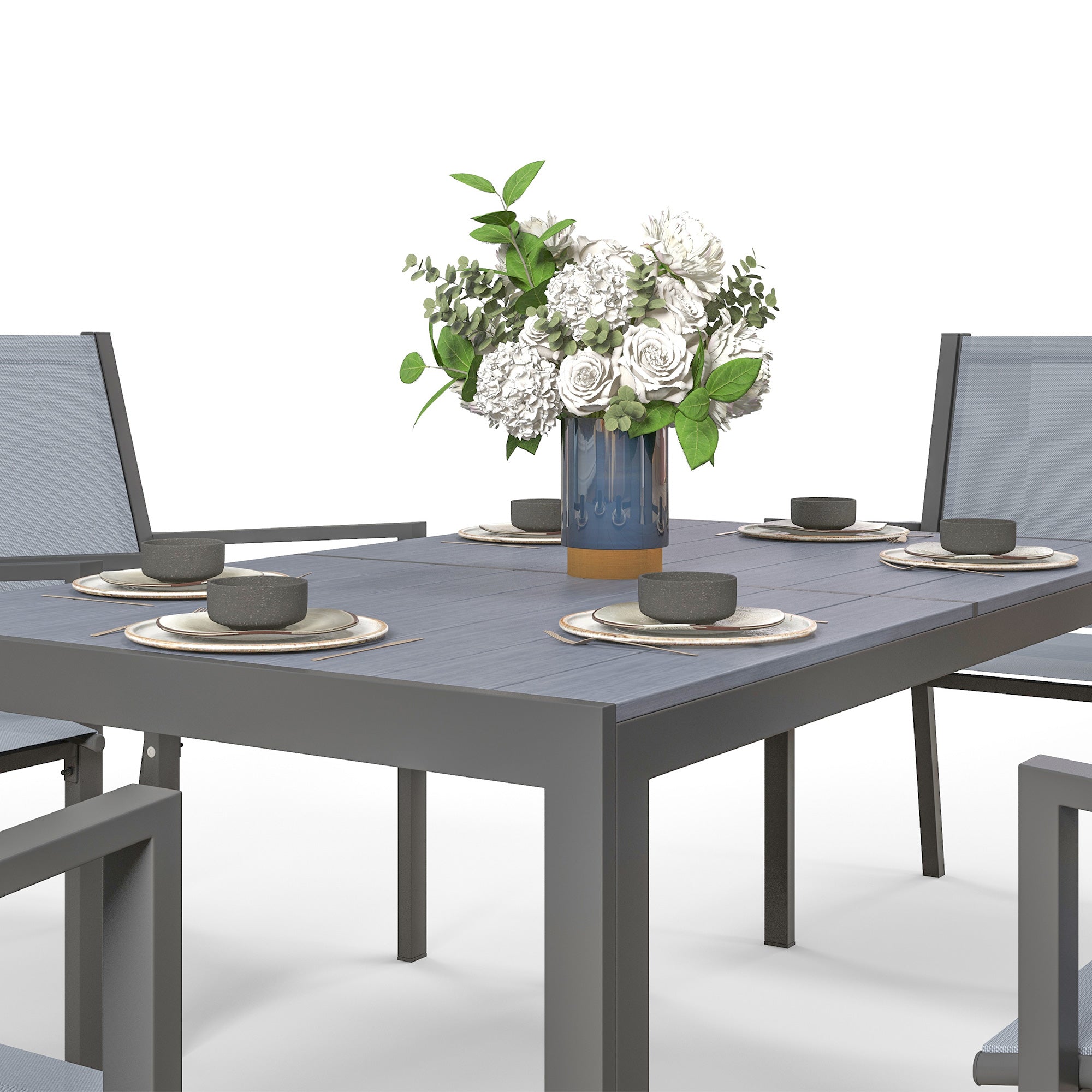 Seven-Piece Garden Dining Set, with Plastic Wood-Top Table - Grey