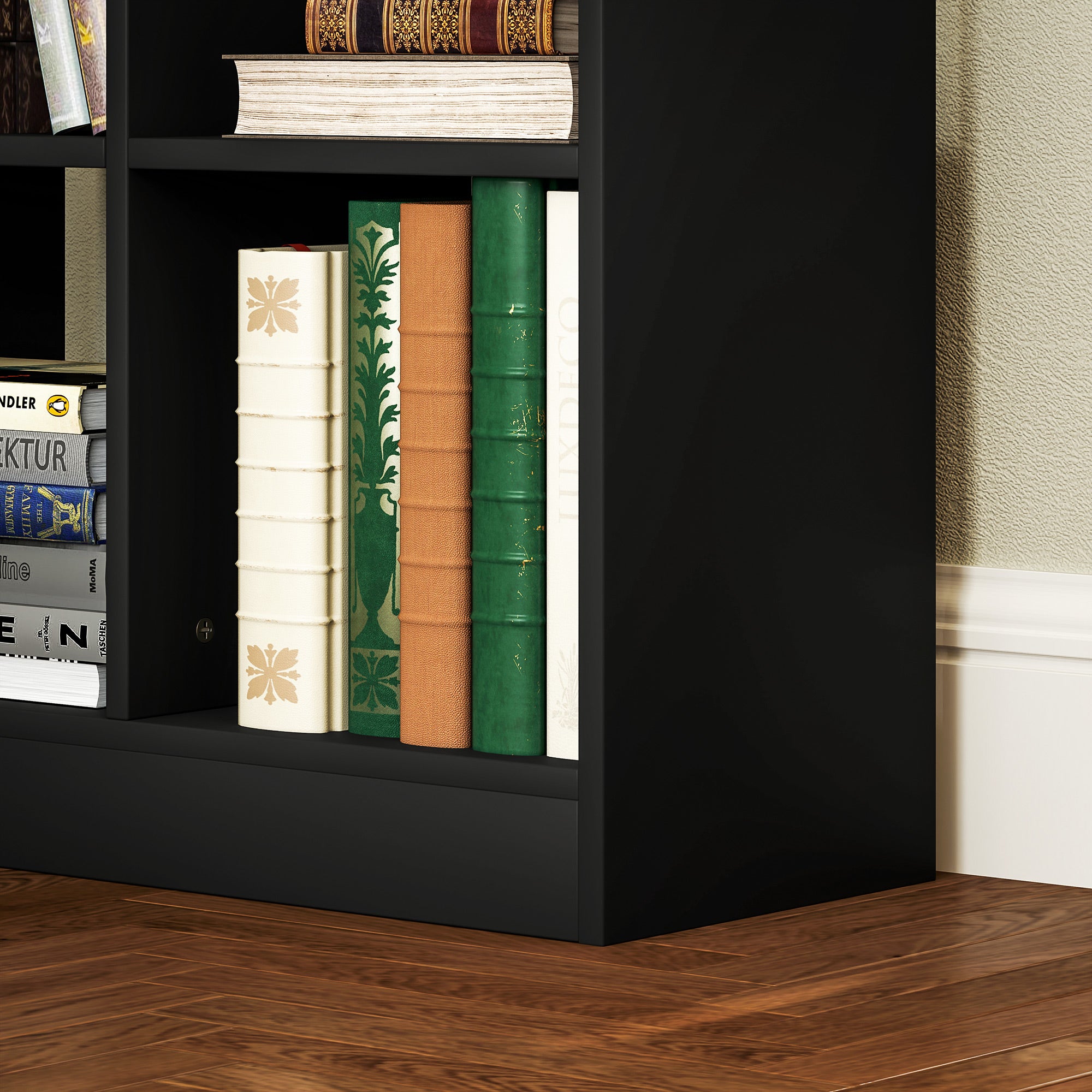 Fynco - Tall Bookshelf with Drawer, Freestanding Bookcase for Bedroom, Living Room, Home Office, Black