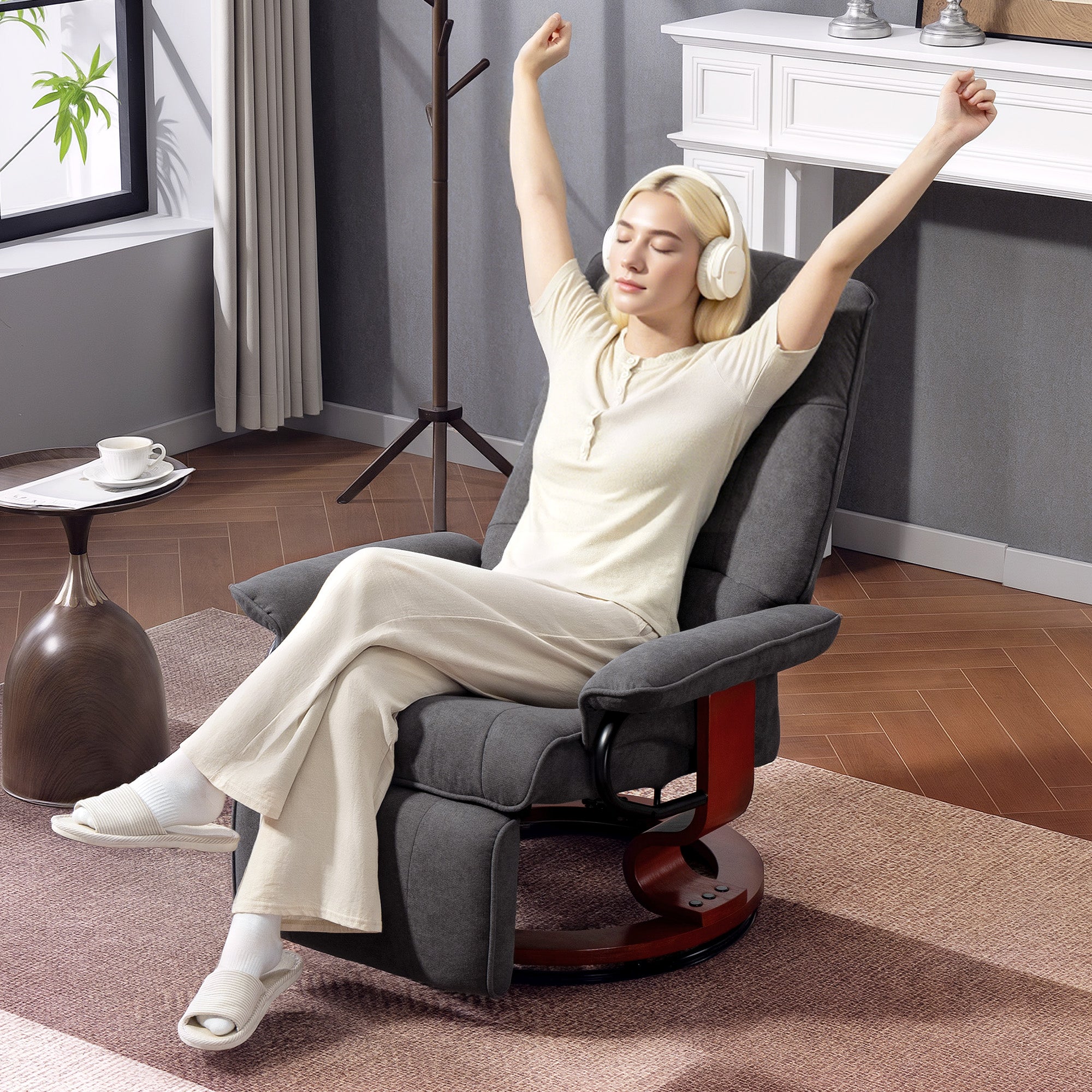 Fynco - Reclining Swivel Chair, with Footrest - Grey