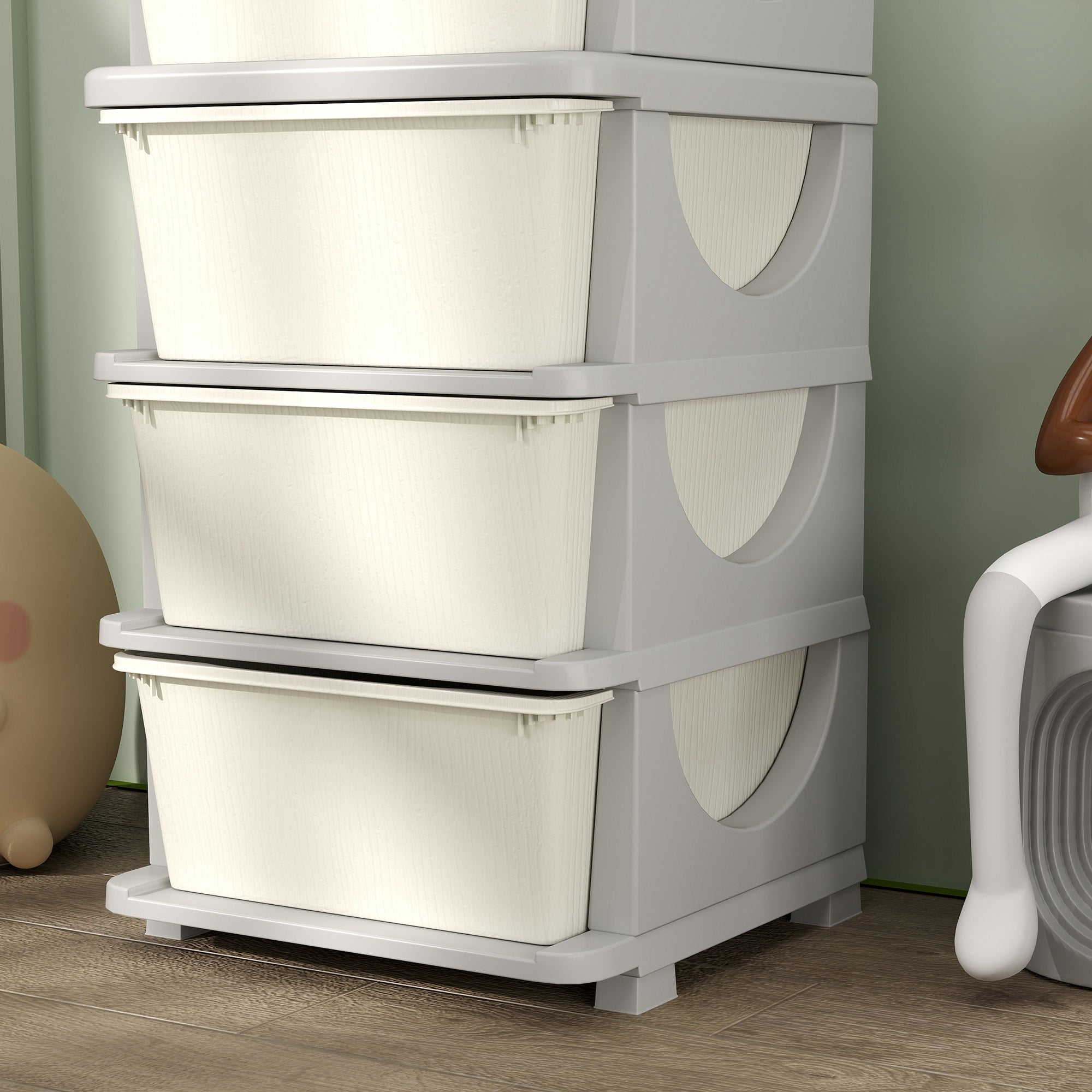 Four-Tier Kids Storage Boxes, with Four Drawers - White