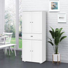 Fynco - Freestanding Tall Kitchen Cupboard Storage Cabinets with Drawer and 3 Adjustable Shelves for Dining Room, Living Room, White