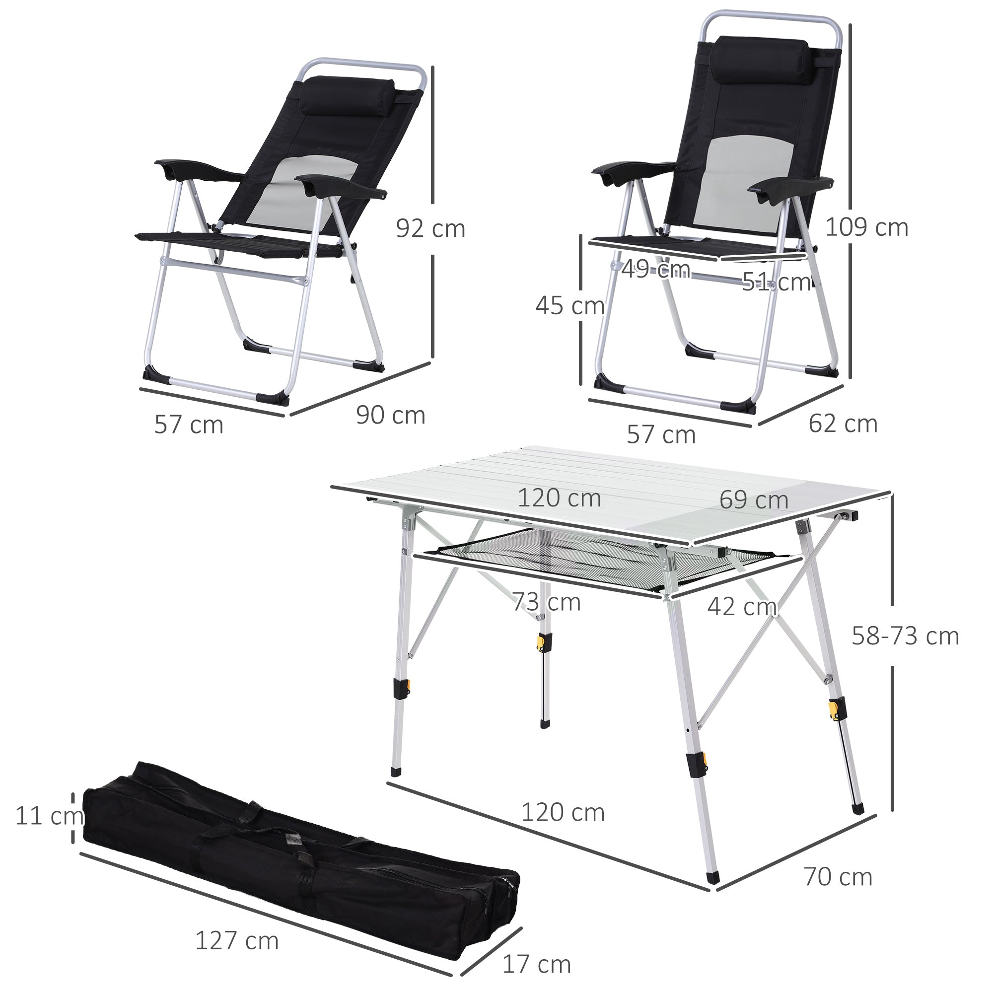 3 Piece Folding Camping Table and Chairs Set, Backpacking Chairs with Portable Table
