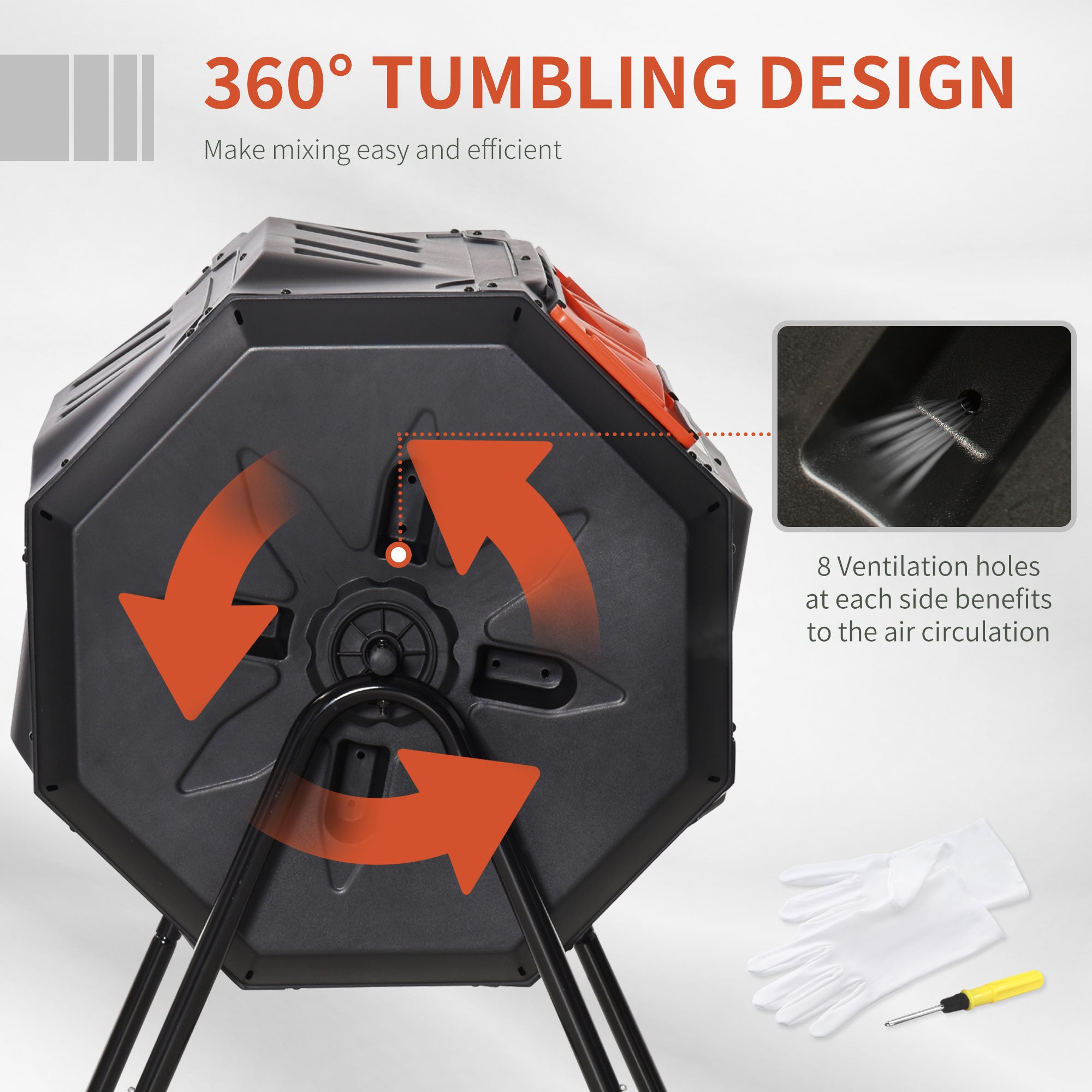 160L 360° Rotating Dual Chamber Composter - Orange