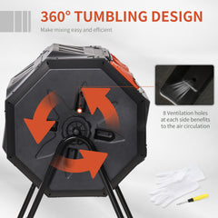 160L 360° Rotating Dual Chamber Composter - Orange