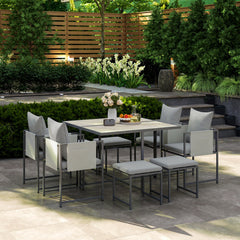 Nine-Piece Steel Frame Garden Dining Set - Grey