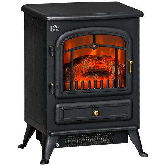 Fynco - Freestanding Electric Fireplace Indoor Heater Glass View Log Wood Burning Effect Flame Portable Fireplace Stove 950/1850W Black