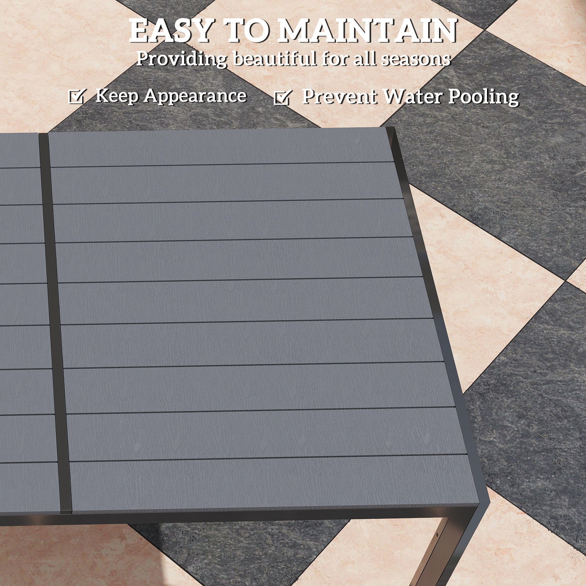 7 Piece Garden Dining Set, Outdoor Furniture Set with 6 Stackable Chairs and 150 cm Rectangle Table, WPC Slatted Top, Rust-Resistant Steel Frame, for Garden, Porch, Terrace