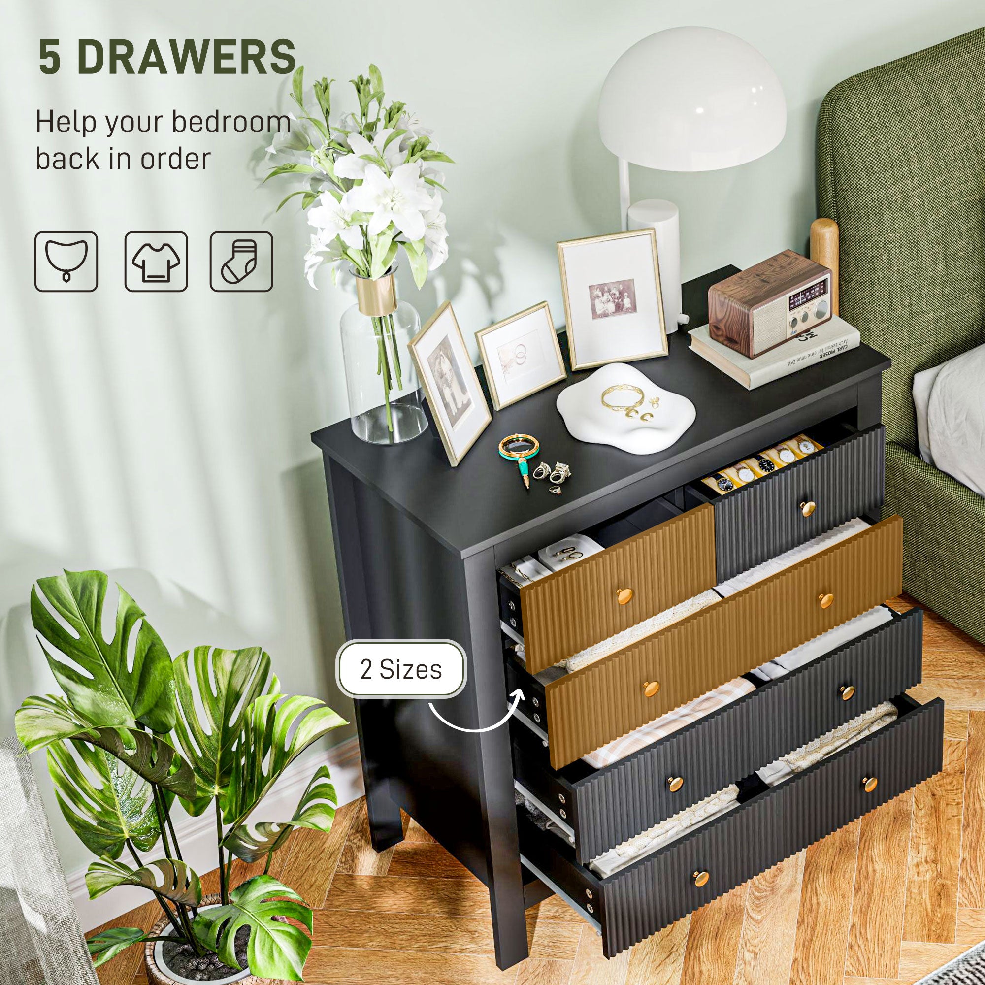 Elegant Chest of Five Drawers - Black