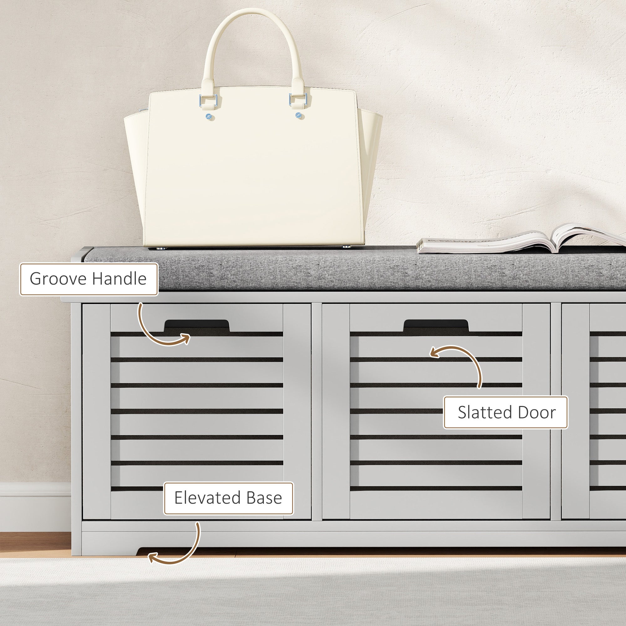 Fynco - 3-Drawer Shoe Storage Bench - Grey