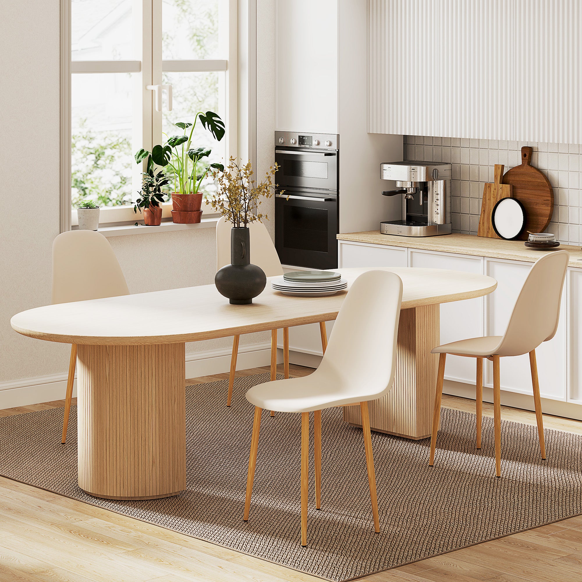Modern Dining Chairs Set of 4, Kitchen Chairs with Backrest and Steel Legs for Dining Room, Living Room, Khaki