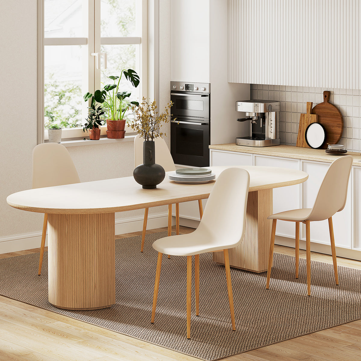 Modern Dining Chairs Set of 4, Kitchen Chairs with Backrest and Steel Legs for Dining Room, Living Room, Khaki
