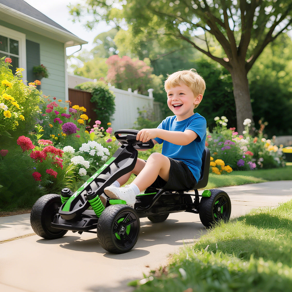 AIYAPLAY Pedal Go kart for Kids Ages 3-6 Years, with Automatic Clutch, Brake, EVA Anti-Slip Wheels, Green