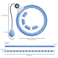 SPORTNOW Smart Weighted Hula Hoop, Massage Hula Ring w/ 16 Detachable Knots, 360° Auto-Rotating Ball, Digital Counter Light Blue