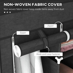 Fabric Wardrobe, with Rails and Shelves - Black