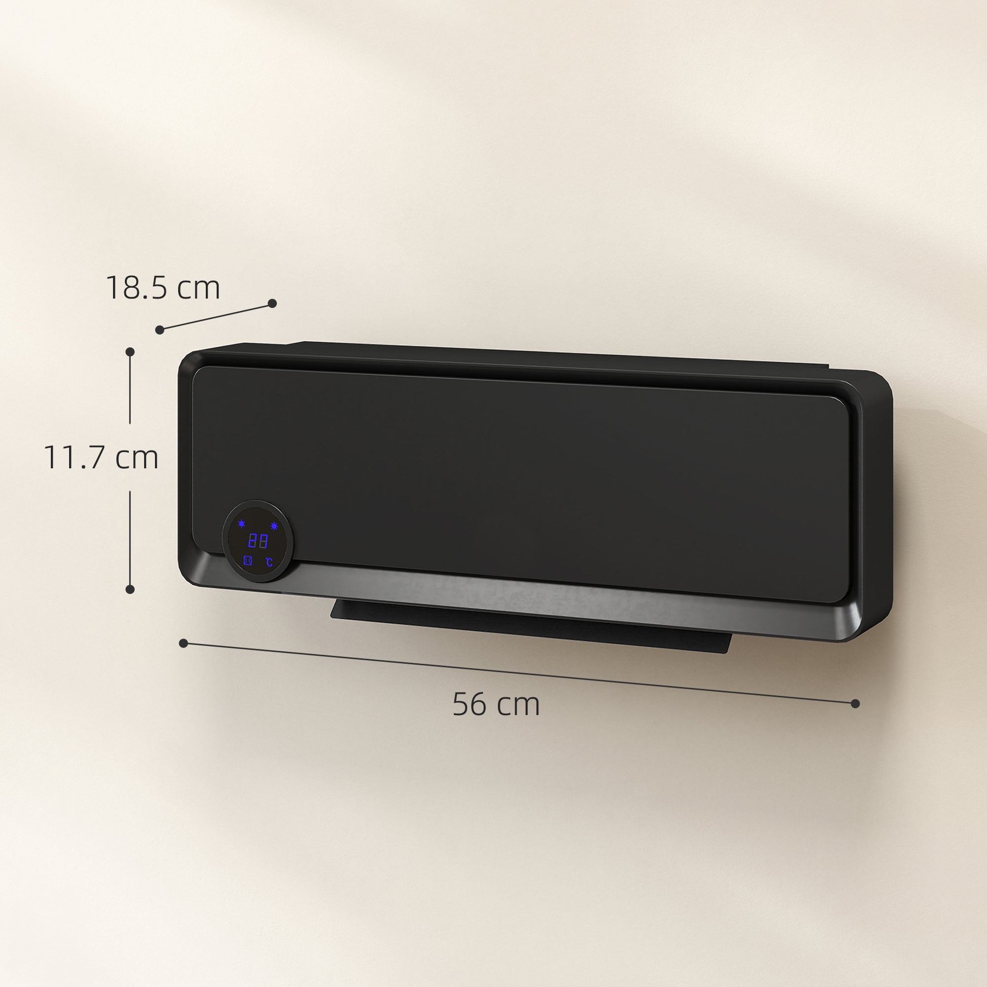 Fynco - Wall Downflow Heater 2 Heat and Fan 1000W/2000W, Electric Space Heater with Timer Remote Oscillating, for Bedroom Home Office, Black