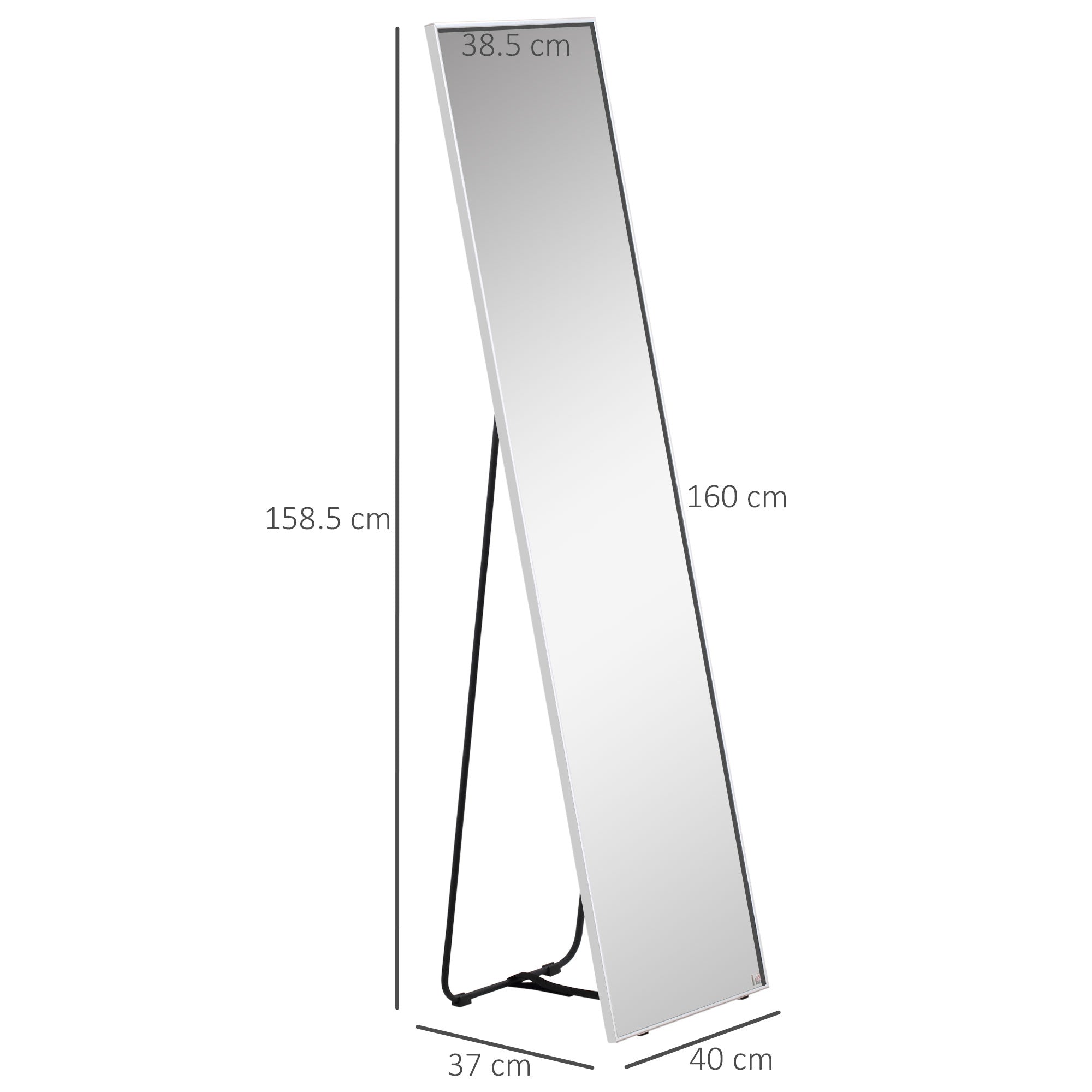 Full Length Mirror Wall-Mounted, 160 x 40 cm Freestanding Rectangle Dressing Mirror for Bedroom, Living Room, Silver Frame