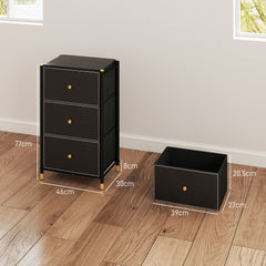 Faux Leather Front Chest of Three Drawers - Black