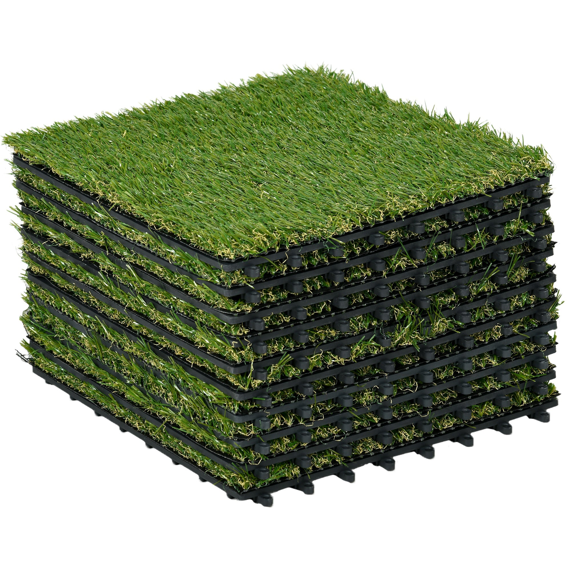 10 PCs 30 x 30cm Artificial Grass Turf, 25mm Pile Height Grass Carpet Fake Grass Mat UV Resistance for Outdoor