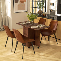 Multi-Storage Six-Person Drop Leaf Dining Table - Distressed Brown