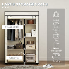 Fabric Wardrobe, Portable Wardrobe with 6 Shelves, 1 Hanging Rail, Foldable Closets, 103 x 43 x 162.5 cm, Cream White