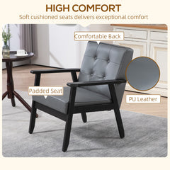 Set of 2 Accent Chair, PU Leather Armchair, Occasional Chair with Beech Wood Frame for Living Room Reception Bedroom Balcon, Grey