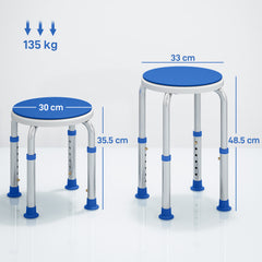 Fynco - 360° Swivel Shower Chair, Height Adjustable Aluminium Shower Stool with Non-Slip Feet for Disabled, Elderly, Blue