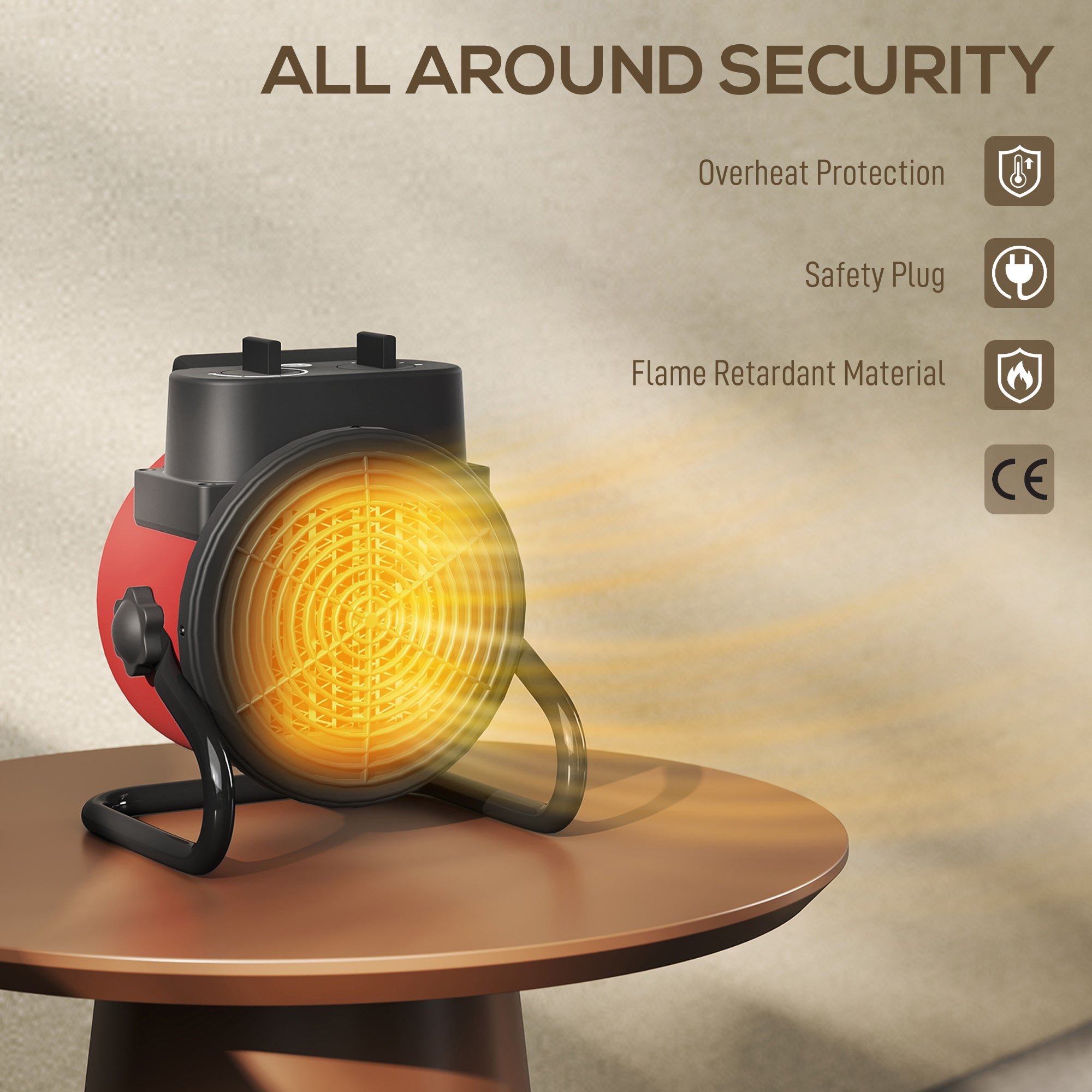 Fynco - 2000W Portable Ceramic Electric Heater with Fan - Red