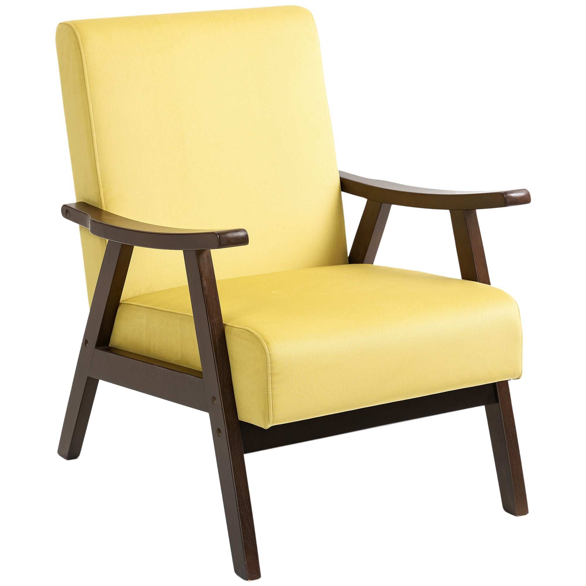 Nordic Accent Chair, Upholstered Velvet Armchair with Solid Wood Frame and Soft Thick Padded for Living Room, Bedroom, Champagne
